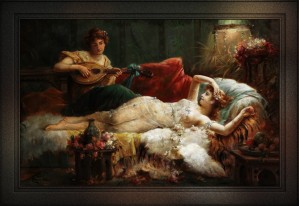 Interior With A Lightly Dressed Woman And A Lute Player